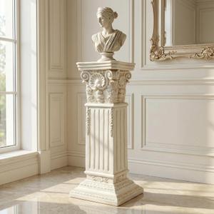 Large 35.5" Vintage Weathered Corinthian Column Pillar with Base Pedestal Magnesium Oxide Ideal for Displaying Statues, Vases, or Planters Decoration for Garden Backyard Patio Office, White