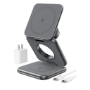 Foldable Magnetic Wireless Charger, KU XIU X40 Aluminum Alloy 3 in 1 Charging Station for Apple, Fast Magnetic Charger Stand for iPhone 17 16 15 14 13 12 Series, 5W for iWatch, AirPods 3/2/Pro, Gray