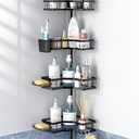 Corner Shower Caddy Tension Pole: 4tier adjustable Rustproof Bathroom Organizer Shelves - Bathtub shampoo rack 43.5-120 inch (Black)