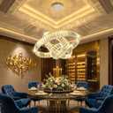 Modern 3 Ring Chandelier Crystal Chandeliers for Dining Room Round LED Dimmable Ceiling Light Fixture for Living Room Bedroom Lighting Silver