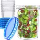 [32 oz 6 Pack] Food Storage Freezer Containers Clear bottom With blue Twist Top Lids Reusable, Plastic Airtight Meal Prep Containers BPA Free | Stackable | Leakproof | Microwave/Dishwasher Safe