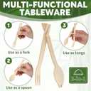 3 x 30 Sets Interlocking Bamboo Forks and Spoons, Bamboo Forks Spoons Combo Set, 3 Funtions 60 Pcs Biodegradable Disposable Cutlery for Party Camping and Serving Food