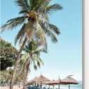 Beach Seascape Canvas Wall Art: Palm Tree Coastal Picture Coconut Trees Painted Beach Umbrellas & Chairs Painting Seaside Artwork Decor for Bathroom 11" x 16"