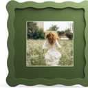 6x6 Picture Frame with Mat for 4x4, Wavy Edge Wooden Real Glass Photo Frame for Tabletop and Wall Hanging, Green, 1 Pack