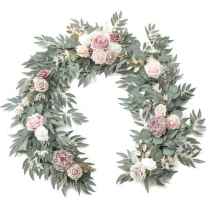 Floroom 6ft Artificial Eucalyptus Garland with Flowers Fake Greenery Faux Floral Vine Garland for Table Decor Wedding Centerpieces Bridal Shower Party Decorations, Garden Dusty Rose