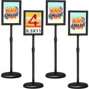 4Packs Adjustable floor standing poster stand, vertical and horizontal display sign stand, with heavy-duty base, aluminum alloy opening and closing frame (8.5 x 11 black)