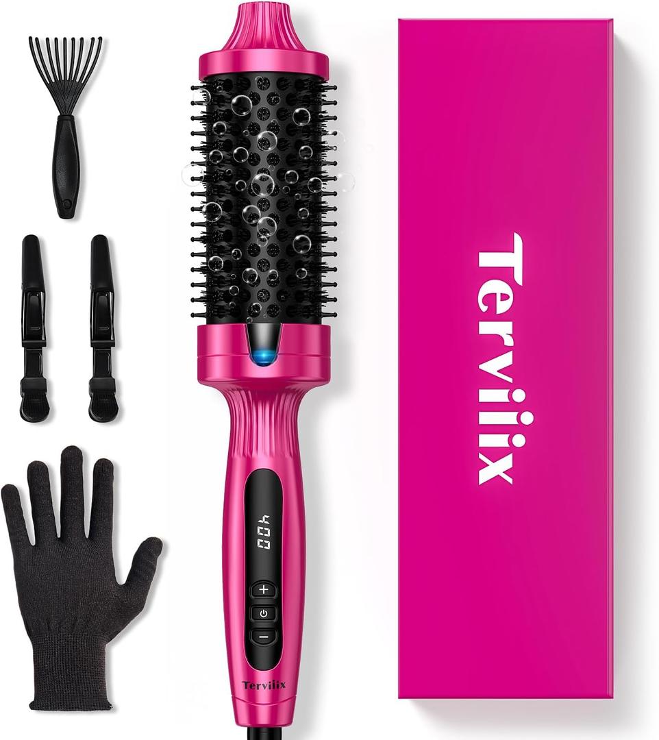 Terviiix 1.77" Ionic Thermal Brush, Heated Round Brush with Dual MCH Tech, 9 Temp Adjustments, 30S Fast Heating, Easily Create 90's Voluminous & Smooth Style, NonBlowing, Dual Voltage