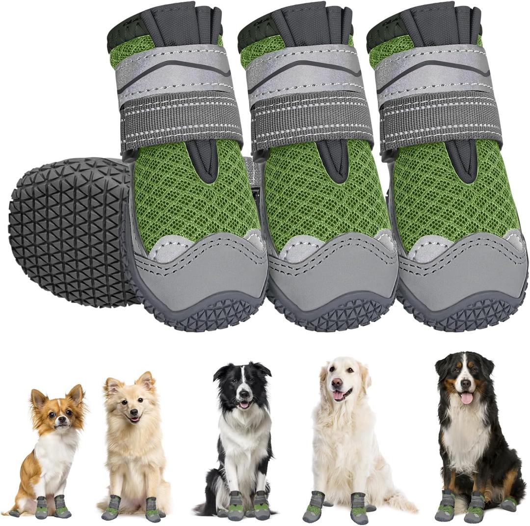 SlowTon Dog Shoes for Large Small Medium Dogs - Breathable Dog Boots for Summer Hot Pavement, Paw Protector for Outdoor Walking Winter Snow, Anti-Slip Rubber Dog Booties for Hardwood Floor (Avo GR, 3)