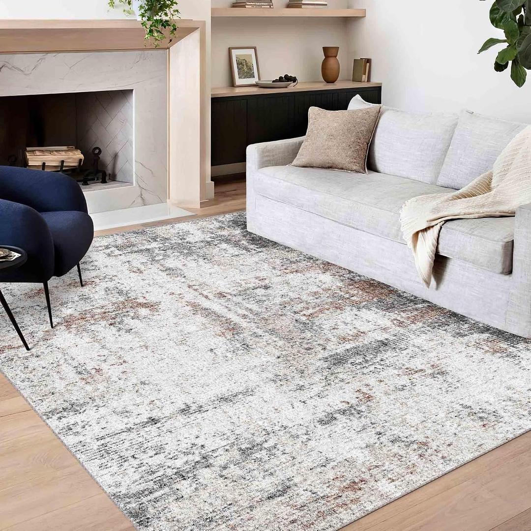 6x9 Area Rug, Ultra-Soft Washable Rug for Living Room, Dinner Room, Bedroom, Non-Slip Modern Abstract Rug, Indoor Carpet Large Area Rug, Brown Black White