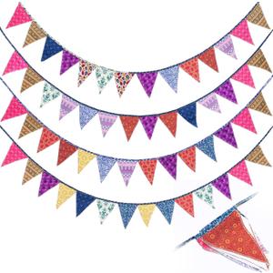 24ft Kantha Quilt Garland Recycled Sari Bunting Kantha Fabric Pennant Banner 4 Pcs 6ft Handmade Vintage Boho Garland for Birthday Party, Wedding, Outdoor and Home