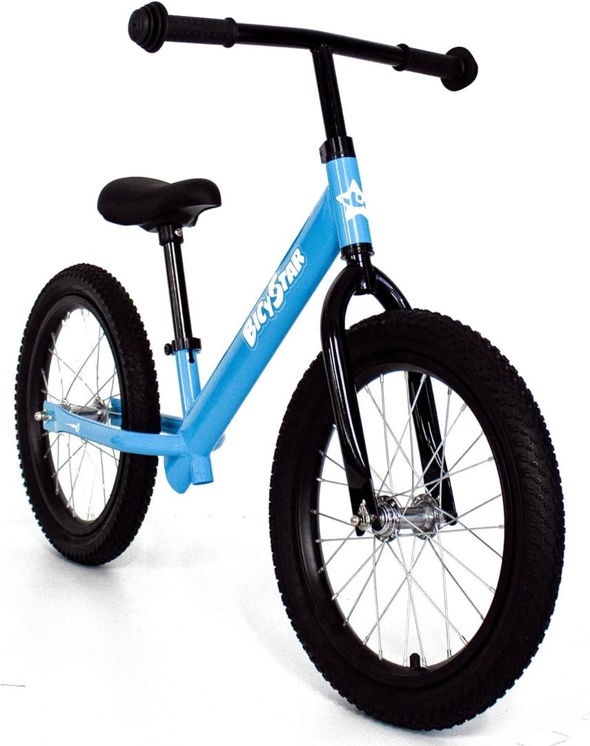 16 Inch Balance Bike, Toddler Bicycle Ages 5-8, Air Tires, Footrests, No Pedals Push Bike, Toddler Outdoor Toy Bike for Kids, Boys Girls (Blue)