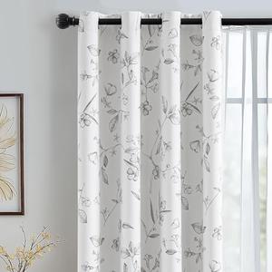 ChrisDowa 100% Blackout Floral Curtains 84 Inches Long 2 Panels for Bedroom Living Room Grey Flower Patterned Room Darkening Thermal Insulated Soundproof Grommet Window Treatments Drapes,52X84