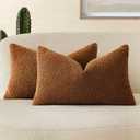 Foindtower Pack of 2, Curly Faux Fur Decorative Throw Pillow Covers Soft Fuzzy Plush Cushion Case with Zipper Cozy Pillowcase for Home Living Room Couch Bed Sofa 12 x 20 Inch,Dark Bronze