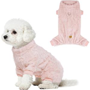 Plush Dog Pajamas for forDogs Cats, Dog Sweater with Leash Ring Ultra Soft Warm Pet Clothes Puppy Onesie Outfits Doggy Pjs Jumpsuit for Winter Christmas (Pink, Small)