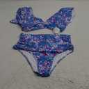 Women Ruffle High Waisted Swimsuit Two Piece Tropical Print Swimsuit Push Up Bathing Suit, L