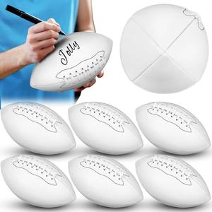 Jenaai 6 Pcs 8.27in Autograph Football Blank White Panels Mini Official Size 3 Autograph Footballs Customized Signature Team Balls Trophy for Rugby Game (Completely Blank)