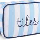 Sanwuta Mahjong Tile Bag with Zipper, Striped Embroidered Mahjong Storage Pouch Mah Jong Bags for Tiles Board Game Pieces Game Party Travel Gatherings Accessories(Blue,Classic)