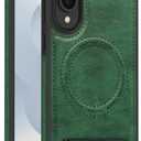 Lunivop Compatible with Samsung Galaxy s25 Edge Case PU Leather [Compatible with Magsafe Wireless Charging] Magnetic Cover Stand Funda Rugged Best Phone Cases Green for S25 Edge 6.7 inch