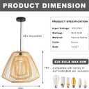 Bamboo Adjustable Height Pendant Light 20" Boho Rustic Farmhouse Chandelier