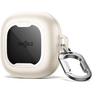 SURITCH for SHOKZ New OpenFit 2 Case Cover, Magnetic Locking Cases for SHOKZ OpenFit 2 Open-Ear Headphones, Shockproof Bumper Protective Covers with Carabiner & Keyring & Cleaner Kit, White