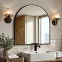 Vanity Bathroom Mirror for Wall, 32x30 Arched Bathroom Mirror for Over Sink, Arched Metal Frame for Bedroom, Living Room, Entryway, Hanging or Leaning, Black