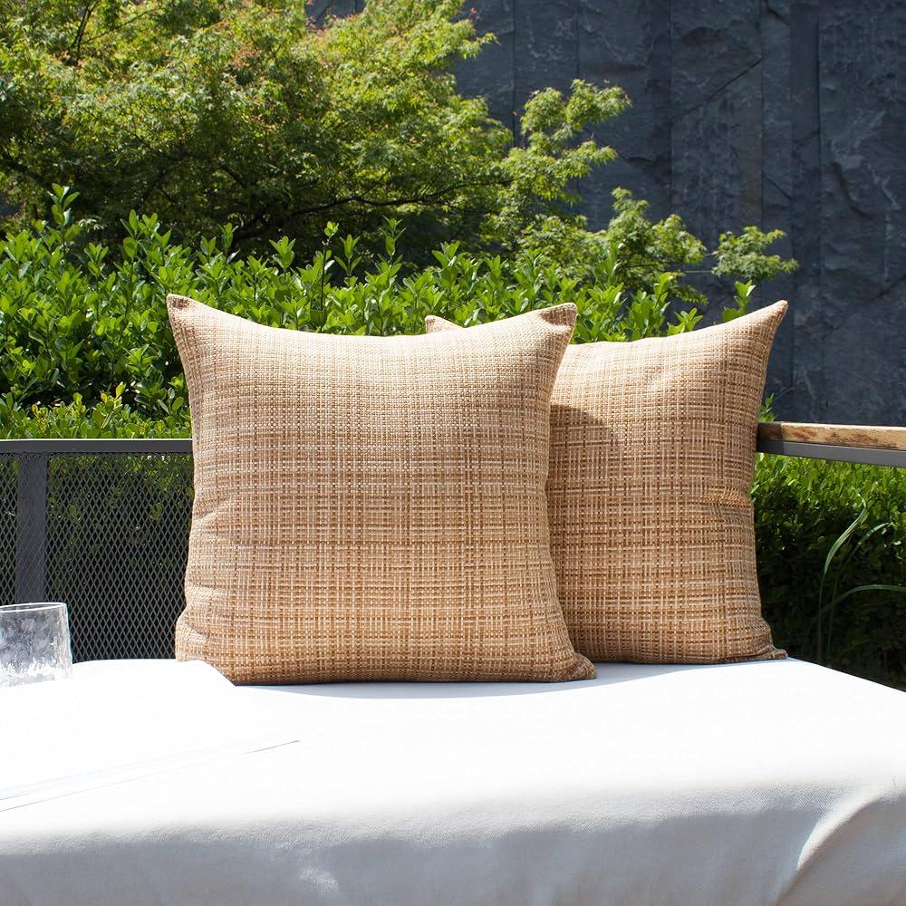 Kevin Textile Outdoor Waterproof 22"x22" Pillow Covers 2 Pack, Light Brown
