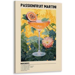 GyXzodonti Passionfruit Martini Cocktail posters retro cocktail wall art Cocktail Drink Wall Decor Vintage bar cart decor Kitchen Home Bar Cart Club Decor Canvas Print 16x24inch Framed (16L" x 24W", style-7-Framed)