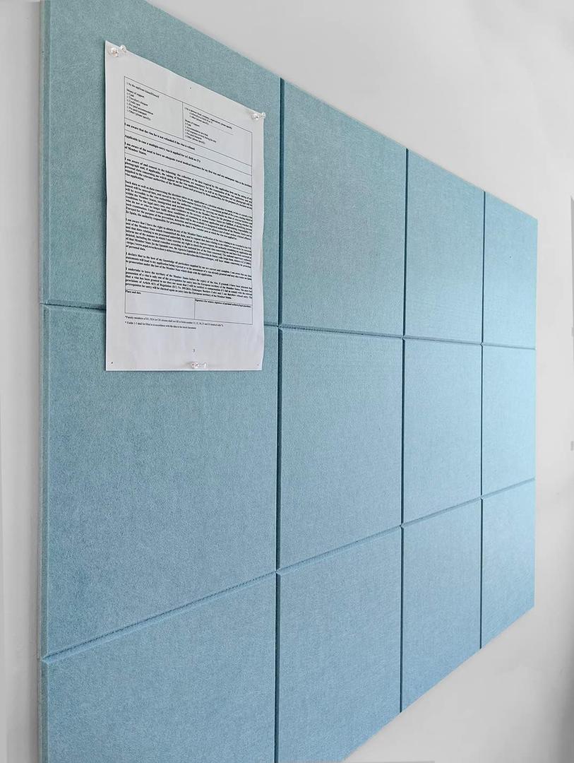 Large Cork Board Alternative - 12-Pack Felt Wall Tiles with Safe Removable Adhesive Tabs, Cork Wall Tiles Bulletin Board Home Office Essentials - Baby Blue