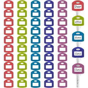 Blulu 50 Pieces Colored Key Tags with Labels 1 Inch Cute Silicone Key Covers Tag with Self Adhesive Stickers for House Classification Organization(Vintage Color,Square)