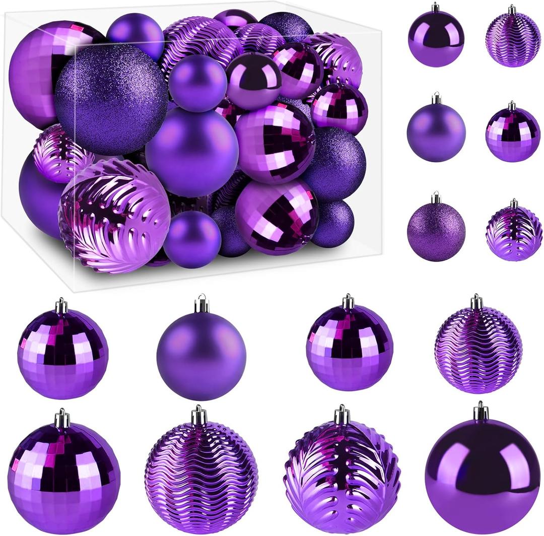 36 Pcs Christmas Ball Decoration Set, Shatterproof Hanging Christmas Xmas Tree Ornaments, Indoor & Outdoor Decoration for Wreath and Party Decorations (Purple)