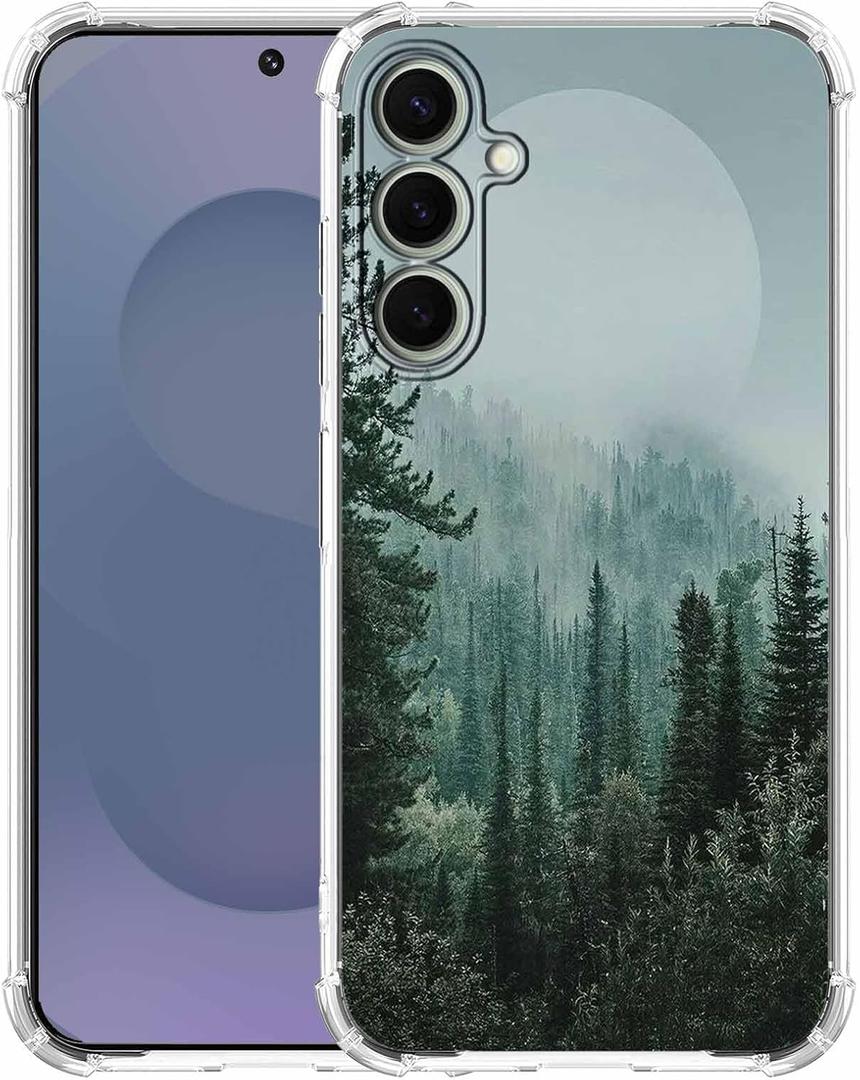 Woods Forest Landscape Phone Case Compatible with Samsung Galaxy S25,Mist Forest Mountain Sunrise Sunset Pattern,Soft TPU Shockproof Case for Galaxy S25
