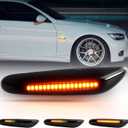 LED Side Marker Lights Assembly Kit with Smoke Lens Amber Turn Signal Lamp for Front Driver & Passenger Side Compatible with BMW 1 3 5 Series E46 E60 E61 E82 E88 E90 E91 E92 E93 X1 X3 E83 E84