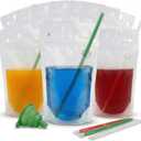 C CRYSTAL LEMON 200PCS Drink Pouches with 200 Straws Reclosable Handheld Juice, Smoothie & Liquor Bags Heavy-Duty Pouches for Parties, Travel & Events