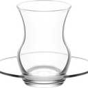 LAV Ayda Turkish Teacup Set of 6 | Tea Glasses and Saucers | Elegant Design for Serving Turkish Tea | Ideal for Home, Cultural Gatherings, and Turkish Tea Parties | Recyclable Glass | 4.5 oz