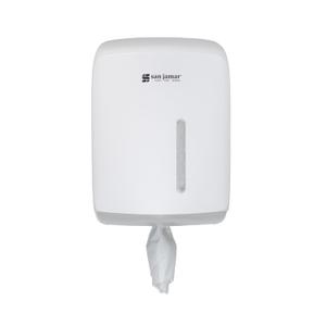 San Jamar Timeless Centerpull Roll Towel Dispenser, Pull Towel Holder with Viewing Window for Bathroom and Restroom, White