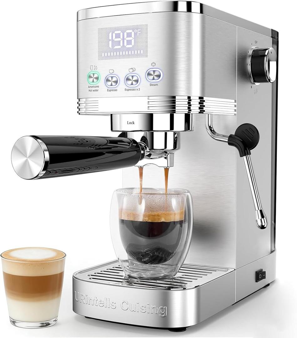 Espresso Machine 20 Bar Espresso Maker with Steam Milk Frother,Compact Stainless Steel Expresso Coffee Machine for Cappuccino Latte Americano, Coffee Maker Gift for Coffee Lovers Home and Kitchen (Silver)