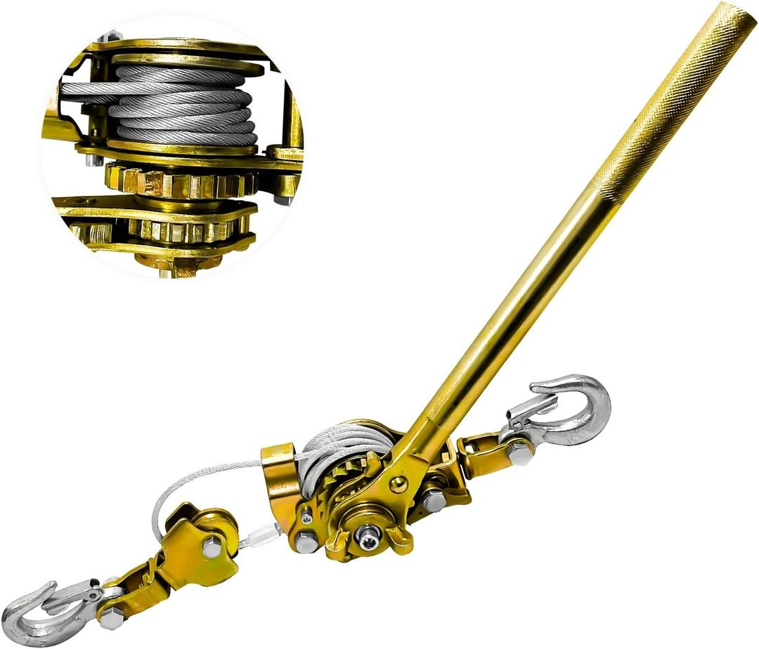 Come Along Winch Puller, Cable Hoist Winch Puller with 2 Hooks, 2T (4400LBS) Come Along Tool Heavy Duty, Ratchet Puller for Lifting Pulling Construction Building