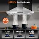 Wall Mount Range Hood 30 inch, 800 CFM Kitchen Hood Stainless Steel Stove Vent Hood with Gesture Sensing & Touch Control, Ducted/Ductless Convertible Duct, 3-Speed Fan, LED Lights, Baffle Filters