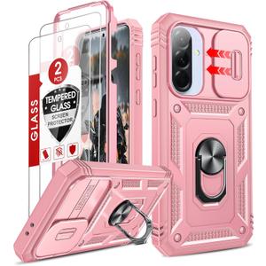 LeYi Compatible for Samsung Galaxy A36-5G Phone Case: Samsung A36 5G Case with Screen Protector X 2, Slide Camera Cover with Magnetic Stand, Heavy Duty Shockproof para A36 Case for Women Girl, Pink