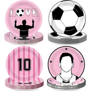 48Pcs Soccer Paper Plates Soccer Star Disposable Dessert Plates Supplies 7Inch Black and Pink Sports Ball Plate Sport Party Dinnerware Decorations for Birthday Baby Shower Party Decorations