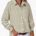 Astylish Women's Casual Blouses Button Down Business Work Tops Long Sleeve V Neck Striped Shirts 2025 Fall Outfits XL