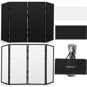 DJ Facade Booth, DJ Stand Portable Event Cover Screen with Foldable 4 Detachable Metal Frame Light Projector Display Scrim Panel Stand with Carry Bag for Party,Show,Gathering(White and Black)