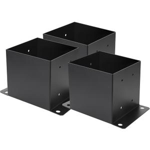 6X 6 Post Base 3 PCS,Inner Size 5.6"x5.6"Deck Post Base,Heavy Duty Metal Black Powder Coated Post Brackets,for Pavilion Deck Railing Support Deck Base Plate, Support Bolt Down (3PCS)
