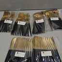 Rubtlamp 96 Pcs Gold Disposable Silverware, Plastic Cutlery, Gold Utensils Plastic with Black Handle Include 32Forks, 32Spoons, 32Knives for Party