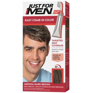 2 x Just For Men Easy Comb-In Color Mens Hair Dye, Easy No Mix Application with Comb Applicator - Medium-Dark Brown, A-40, Pack of 1