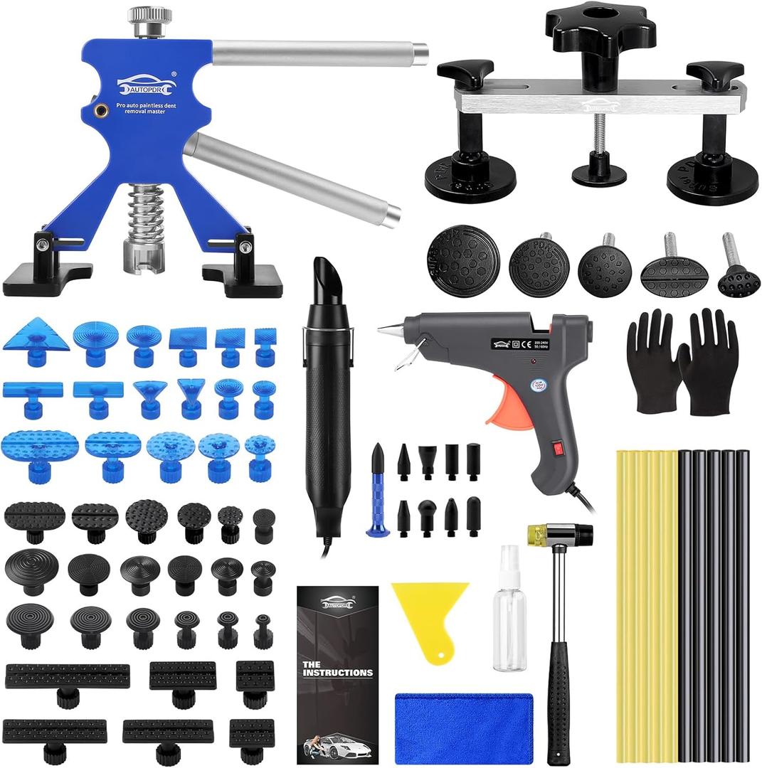 Car Dent Puller Kit, Painless Dent Removal Kit with Adjustable Dent Lifter, Hot Glue Gun, Bridge Puller & Adhesive Remover for Hail Damage, Small Dents, Medium Dents,Car Body Dent Repair