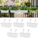 LaLaGreen Rail Planter Outdoor Plants (16 Inch, 5 Pack) Metal Planters Herbs Rectangular Buckets Hanging Flower Pots Balcony Box Plant Holder Modern Wall Mount Iron Deck Railing Fence Porch Home Decor