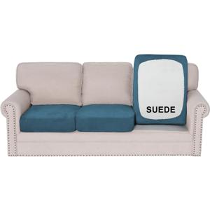 H.VERSAILTEX Individual Couch Seat Covers Stretch Couch Cover Soft Suede Sofa Cushion Covers Sectional Couch Cover Washable(3 Piece Sofa Cover,Stone Blue)