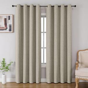 Full Blackout Window Curtains 84 inches Long, Faux Linen Look Thermal Insulated Grommet Drapes Panels for Bedroom Living Room, Set of 2 (52 x 84 inches, Light Beige)