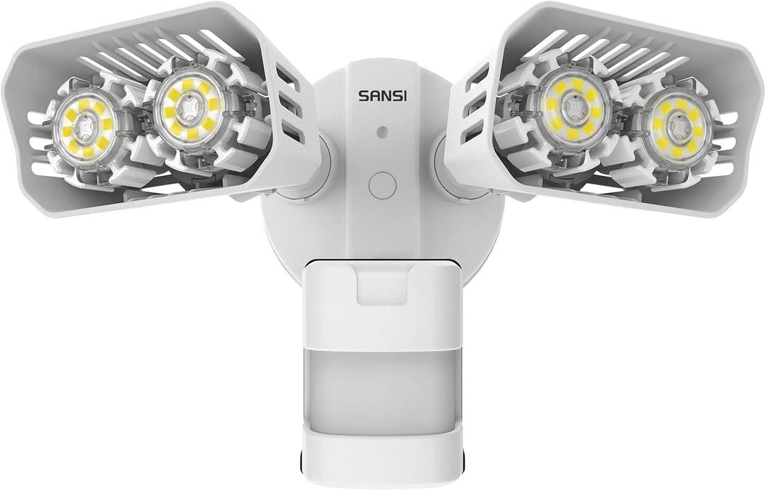 SANSI LED Security Lights, 18W (150 Watt Incandescent Equiv.) Motion Sensor Lights, 1800lm 5000K Daylight Waterproof Outdoor Floodlights with Adjustable Dual-Head, White